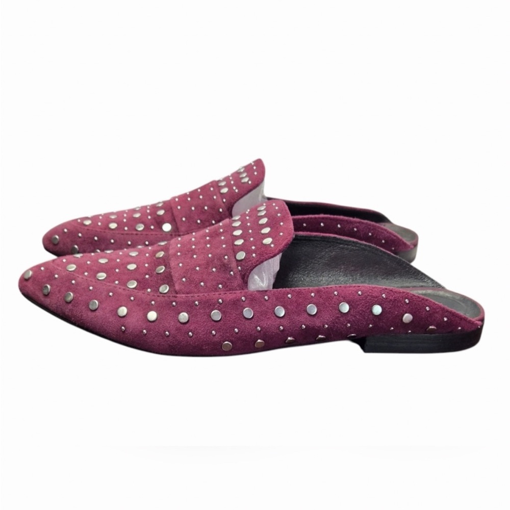 Kristin Cavallari for Chinese Laundry size 10 maroon silver Studded Suede mules - Picture 4 of 8